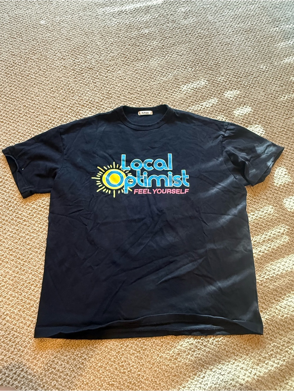 Madhappy Black "Local Optimist" Graphic Tee with Yellow & Blue Sun